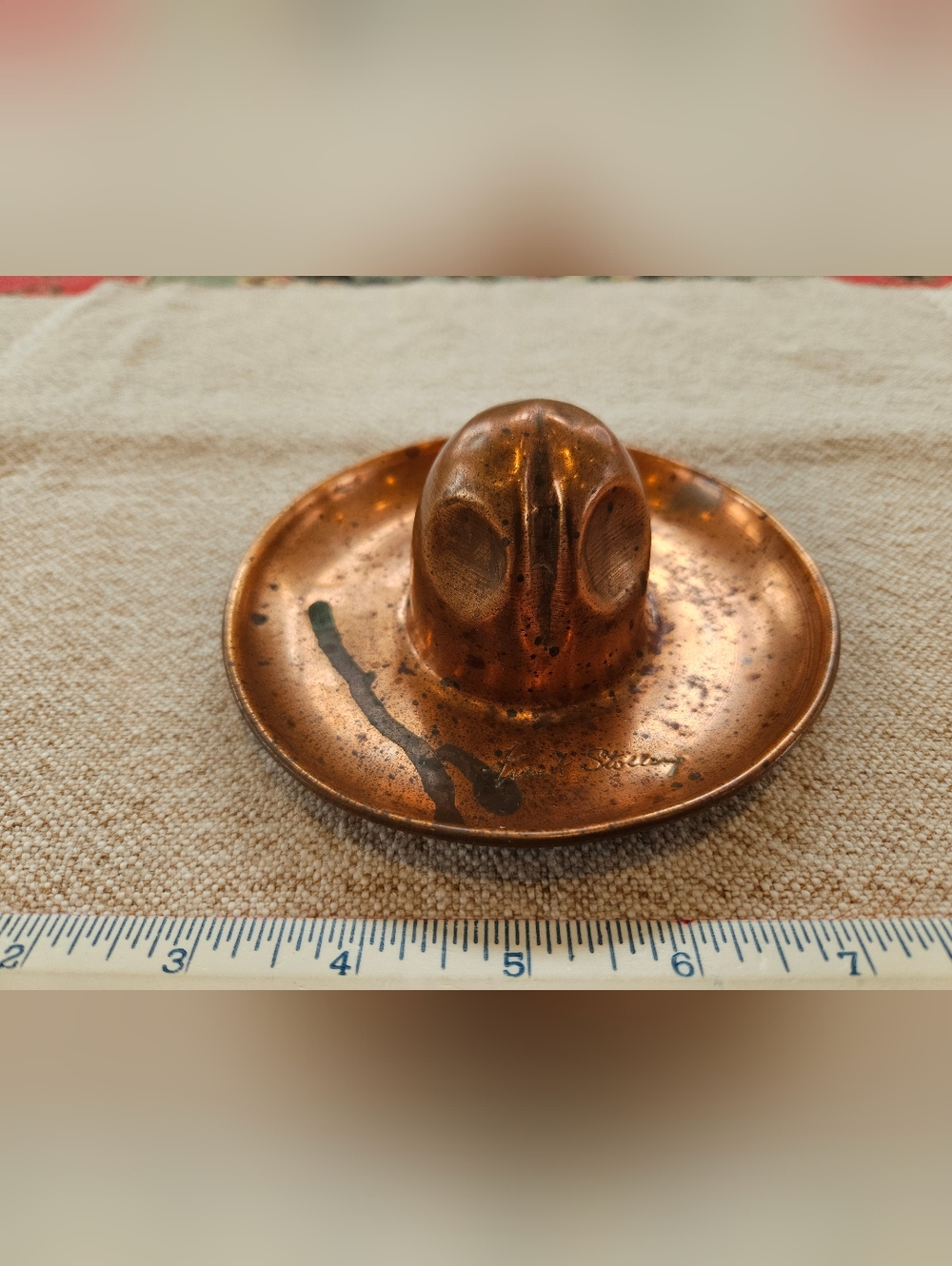 Vintage Copper Cowboy Hat Sombrero Ashtray Trinket Dish Artist Signed